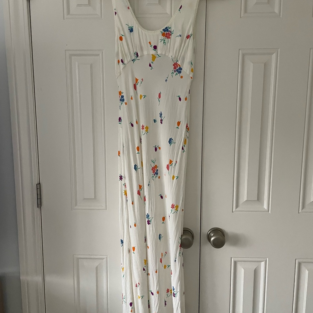 Rumored White Dress with Vibrant Floral Design